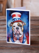Load image into Gallery viewer, American Bulldog Patriotic American Greeting Cards - Blank Note Cards – 8-Pack of Artist-Designed Cards with Envelopes