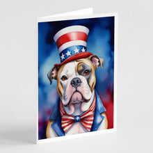 Load image into Gallery viewer, American Bulldog Patriotic American Greeting Cards - Blank Note Cards – 8-Pack of Artist-Designed Cards with Envelopes