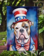 Load image into Gallery viewer, American Bulldog Patriotic American Garden Flag – Dog in Uncle Sam Hat | Red, White &amp; Blue Outdoor Decor