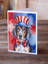 Load image into Gallery viewer, American English Coonhound Patriotic American Greeting Cards - Blank Note Cards – 8-Pack of Artist-Designed Cards with Envelopes