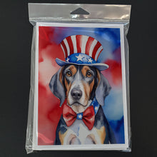 Load image into Gallery viewer, American English Coonhound Patriotic American Greeting Cards - Blank Note Cards – 8-Pack of Artist-Designed Cards with Envelopes