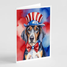 Load image into Gallery viewer, American English Coonhound Patriotic American Greeting Cards - Blank Note Cards – 8-Pack of Artist-Designed Cards with Envelopes