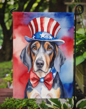 Load image into Gallery viewer, American English Coonhound Patriotic American Garden Flag – Dog in Uncle Sam Hat | Red, White &amp; Blue Outdoor Decor