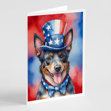 Load image into Gallery viewer, Australian Cattle Dog Patriotic American Greeting Cards - Blank Note Cards – 8-Pack of Artist-Designed Cards with Envelopes