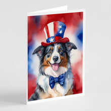 Load image into Gallery viewer, Australian Shepherd Patriotic American Greeting Cards - Blank Note Cards – 8-Pack of Artist-Designed Cards with Envelopes