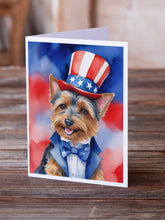 Load image into Gallery viewer, Australian Terrier Patriotic American Greeting Cards - Blank Note Cards – 8-Pack of Artist-Designed Cards with Envelopes