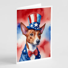Load image into Gallery viewer, Basenji Patriotic American Greeting Cards - Blank Note Cards – 8-Pack of Artist-Designed Cards with Envelopes