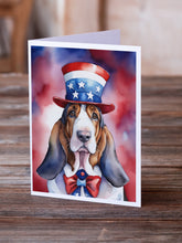 Load image into Gallery viewer, Basset Hound Patriotic American Greeting Cards - Blank Note Cards – 8-Pack of Artist-Designed Cards with Envelopes