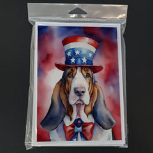 Load image into Gallery viewer, Basset Hound Patriotic American Greeting Cards - Blank Note Cards – 8-Pack of Artist-Designed Cards with Envelopes