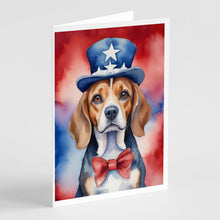 Load image into Gallery viewer, Beagle Patriotic American Greeting Cards - Blank Note Cards – 8-Pack of Artist-Designed Cards with Envelopes