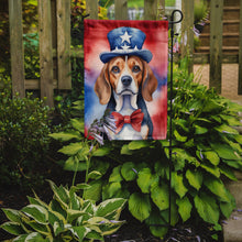 Load image into Gallery viewer, Beagle Patriotic American Garden Flag – Dog in Uncle Sam Hat | Red, White &amp; Blue Outdoor Decor