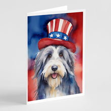 Load image into Gallery viewer, Bearded Collie Patriotic American Greeting Cards - Blank Note Cards – 8-Pack of Artist-Designed Cards with Envelopes