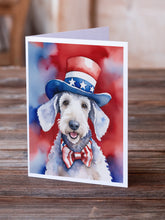 Load image into Gallery viewer, Bedlington Terrier Patriotic American Greeting Cards - Blank Note Cards – 8-Pack of Artist-Designed Cards with Envelopes
