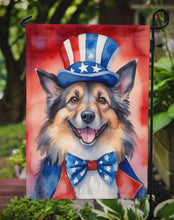 Load image into Gallery viewer, Belgian Tervuren Patriotic American Garden Flag – Dog in Uncle Sam Hat | Red, White &amp; Blue Outdoor Decor