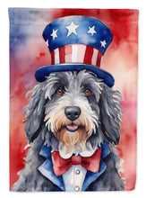 Load image into Gallery viewer, Bergamasco Sheepdog Patriotic American Garden Flag – Dog in Uncle Sam Hat | Red, White &amp; Blue Outdoor Decor