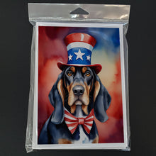 Load image into Gallery viewer, Black and Tan Coonhound Patriotic American Greeting Cards - Blank Note Cards – 8-Pack of Artist-Designed Cards with Envelopes