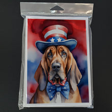 Load image into Gallery viewer, Bloodhound Patriotic American Greeting Cards - Blank Note Cards – 8-Pack of Artist-Designed Cards with Envelopes