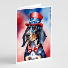 Load image into Gallery viewer, Bluetick Coonhound Patriotic American Greeting Cards - Blank Note Cards – 8-Pack of Artist-Designed Cards with Envelopes