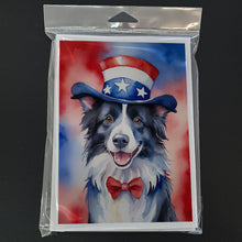 Load image into Gallery viewer, Border Collie Patriotic American Greeting Cards - Blank Note Cards – 8-Pack of Artist-Designed Cards with Envelopes