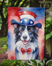 Load image into Gallery viewer, Border Collie Patriotic American Garden Flag – Dog in Uncle Sam Hat | Red, White &amp; Blue Outdoor Decor