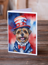 Load image into Gallery viewer, Border Terrier Patriotic American Greeting Cards - Blank Note Cards – 8-Pack of Artist-Designed Cards with Envelopes