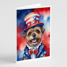 Load image into Gallery viewer, Border Terrier Patriotic American Greeting Cards - Blank Note Cards – 8-Pack of Artist-Designed Cards with Envelopes
