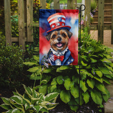 Load image into Gallery viewer, Border Terrier Patriotic American Garden Flag – Dog in Uncle Sam Hat | Red, White &amp; Blue Outdoor Decor