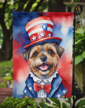 Load image into Gallery viewer, Border Terrier Patriotic American Garden Flag – Dog in Uncle Sam Hat | Red, White &amp; Blue Outdoor Decor