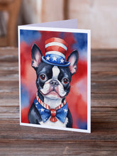Load image into Gallery viewer, Boston Terrier Patriotic American Greeting Cards - Blank Note Cards – 8-Pack of Artist-Designed Cards with Envelopes