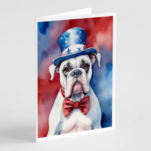 Load image into Gallery viewer, White Boxer Patriotic American Greeting Cards - Blank Note Cards – 8-Pack of Artist-Designed Cards with Envelopes