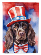 Load image into Gallery viewer, Boykin Spaniel Patriotic American Garden Flag – Dog in Uncle Sam Hat | Red, White &amp; Blue Outdoor Decor