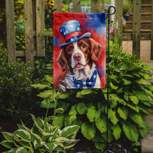 Load image into Gallery viewer, Brittany Spaniel Patriotic American Garden Flag – Dog in Uncle Sam Hat | Red, White &amp; Blue Outdoor Decor