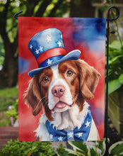 Load image into Gallery viewer, Brittany Spaniel Patriotic American Garden Flag – Dog in Uncle Sam Hat | Red, White &amp; Blue Outdoor Decor