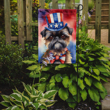 Load image into Gallery viewer, Brussels Griffon Patriotic American Garden Flag – Dog in Uncle Sam Hat | Red, White &amp; Blue Outdoor Decor