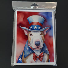 Load image into Gallery viewer, Bull Terrier Patriotic American Greeting Cards - Blank Note Cards – 8-Pack of Artist-Designed Cards with Envelopes