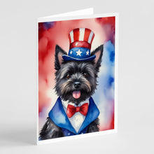 Load image into Gallery viewer, Cairn Terrier Patriotic American Greeting Cards - Blank Note Cards – 8-Pack of Artist-Designed Cards with Envelopes