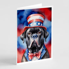 Load image into Gallery viewer, Cane Corso Patriotic American Greeting Cards - Blank Note Cards – 8-Pack of Artist-Designed Cards with Envelopes