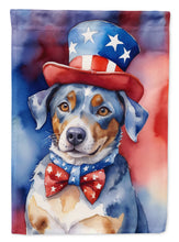 Load image into Gallery viewer, Catahoula Patriotic American Garden Flag – Dog in Uncle Sam Hat | Red, White &amp; Blue Outdoor Decor