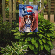 Load image into Gallery viewer, Cavalier Spaniel Patriotic American Garden Flag – Dog in Uncle Sam Hat | Red, White &amp; Blue Outdoor Decor