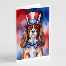 Load image into Gallery viewer, Cavalier Spaniel Patriotic American Greeting Cards - Blank Note Cards – 8-Pack of Artist-Designed Cards with Envelopes