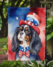 Load image into Gallery viewer, Cavalier Spaniel Patriotic American Garden Flag – Dog in Uncle Sam Hat | Red, White &amp; Blue Outdoor Decor