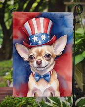 Load image into Gallery viewer, Chihuahua Patriotic American Garden Flag – Dog in Uncle Sam Hat | Red, White &amp; Blue Outdoor Decor