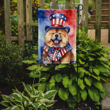 Load image into Gallery viewer, Chow Chow Patriotic American Garden Flag – Dog in Uncle Sam Hat | Red, White &amp; Blue Outdoor Decor