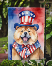 Load image into Gallery viewer, Chow Chow Patriotic American Garden Flag – Dog in Uncle Sam Hat | Red, White &amp; Blue Outdoor Decor
