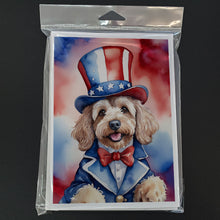 Load image into Gallery viewer, Cockapoo Patriotic American Greeting Cards - Blank Note Cards – 8-Pack of Artist-Designed Cards with Envelopes