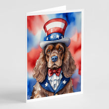 Load image into Gallery viewer, Cocker Spaniel Patriotic American Greeting Cards - Blank Note Cards – 8-Pack of Artist-Designed Cards with Envelopes