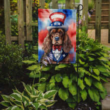 Load image into Gallery viewer, Cocker Spaniel Patriotic American Garden Flag – Dog in Uncle Sam Hat | Red, White &amp; Blue Outdoor Decor