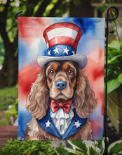 Load image into Gallery viewer, Cocker Spaniel Patriotic American Garden Flag – Dog in Uncle Sam Hat | Red, White &amp; Blue Outdoor Decor