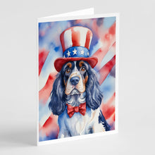 Load image into Gallery viewer, Cocker Spaniel Patriotic American Greeting Cards - Blank Note Cards – 8-Pack of Artist-Designed Cards with Envelopes