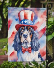 Load image into Gallery viewer, Cocker Spaniel Patriotic American Garden Flag – Dog in Uncle Sam Hat | Red, White &amp; Blue Outdoor Decor